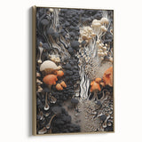 Framed canvas featuring a black and gold vintage landscape painting, ideal for bedroom wall art.