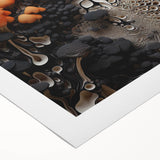 Art deco poster featuring geometric shapes in muted gold and black, printed on rolled canvas, suitable for dining room decor.