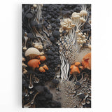 Black and white close-up photo of natural elements on stretched canvas, ideal for kitchen wall art.