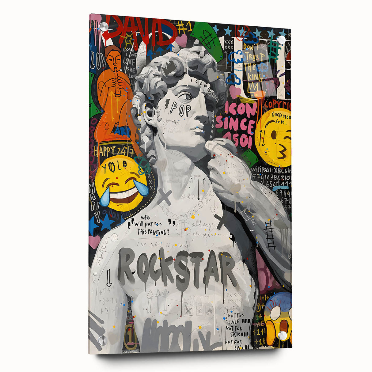 Vibrant Pop Art Wall Art – Colorful David Statue Canvas