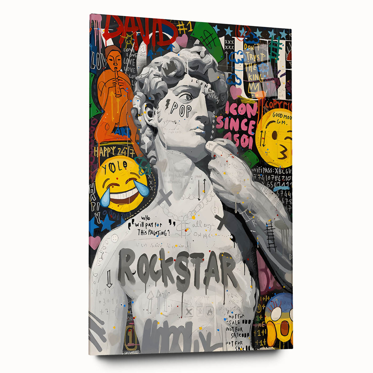 Vibrant Pop Art Wall Art – Colorful David Statue Canvas