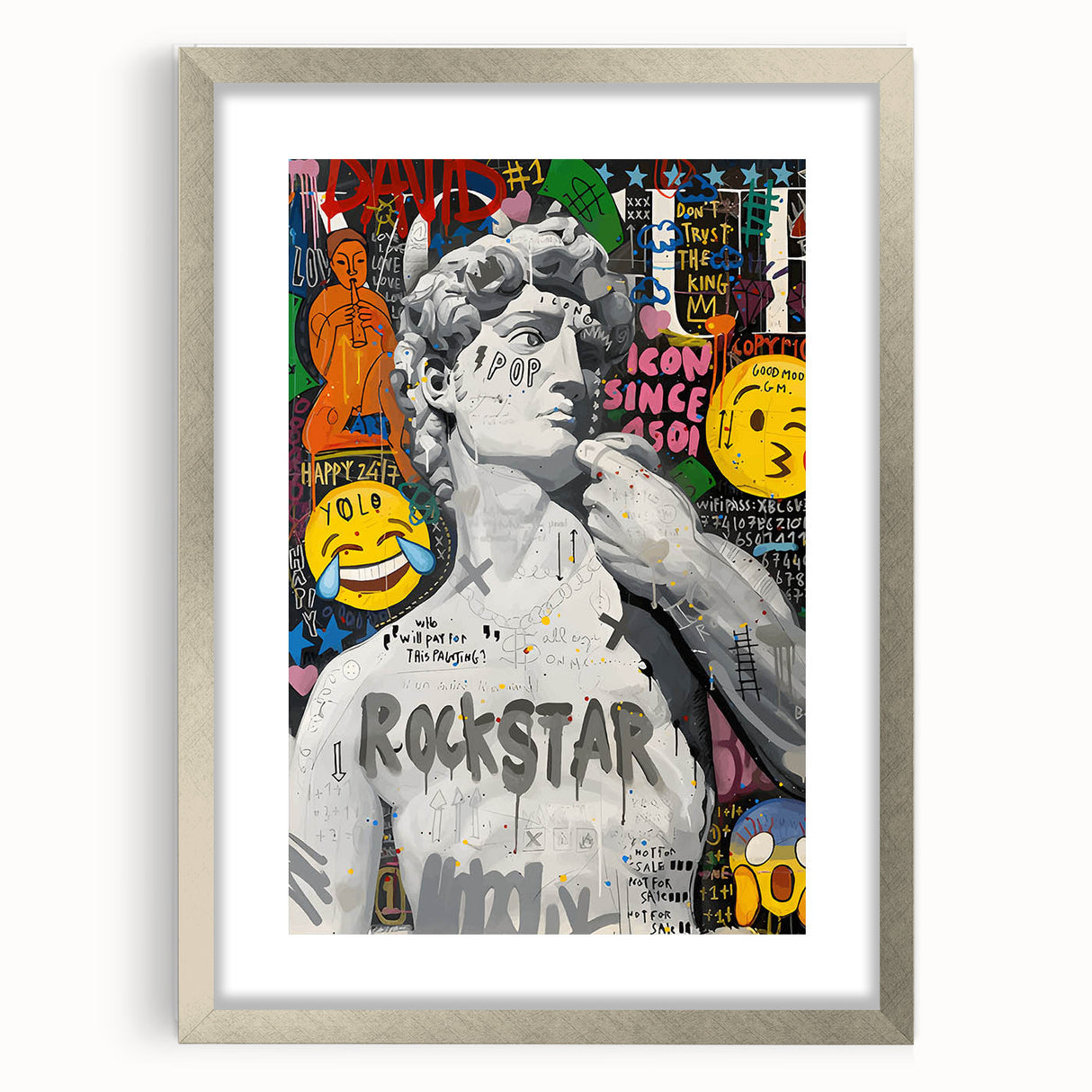 Vibrant Pop Art Wall Art – Colorful David Statue Canvas