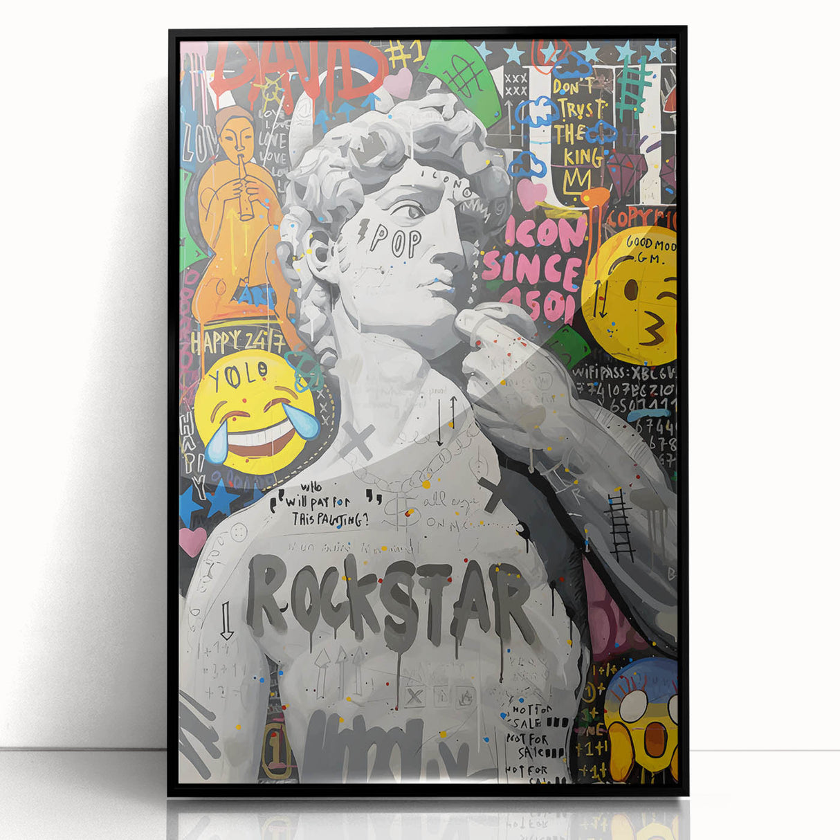 Vibrant Pop Art Wall Art – Colorful David Statue Canvas