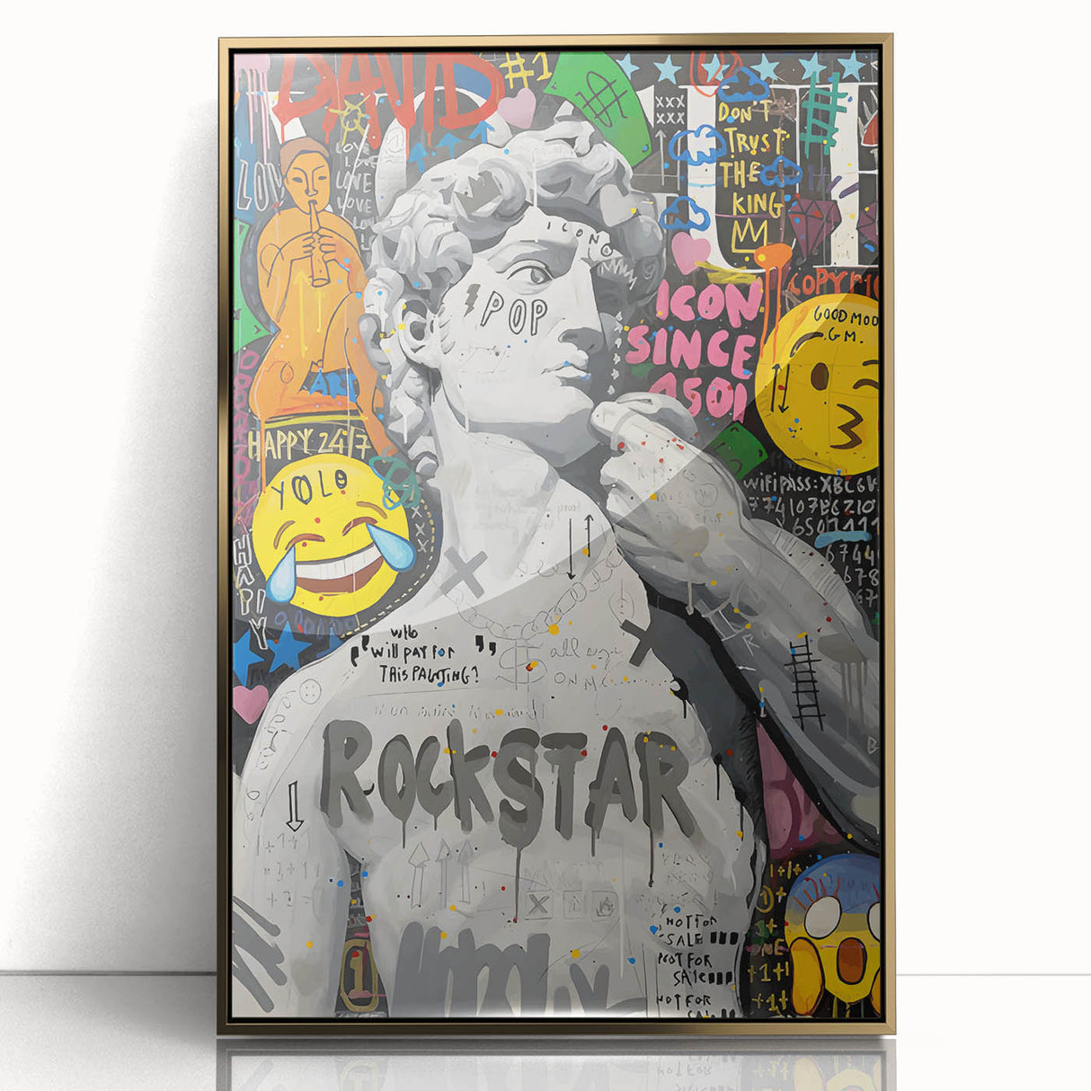 Vibrant Pop Art Wall Art – Colorful David Statue Canvas