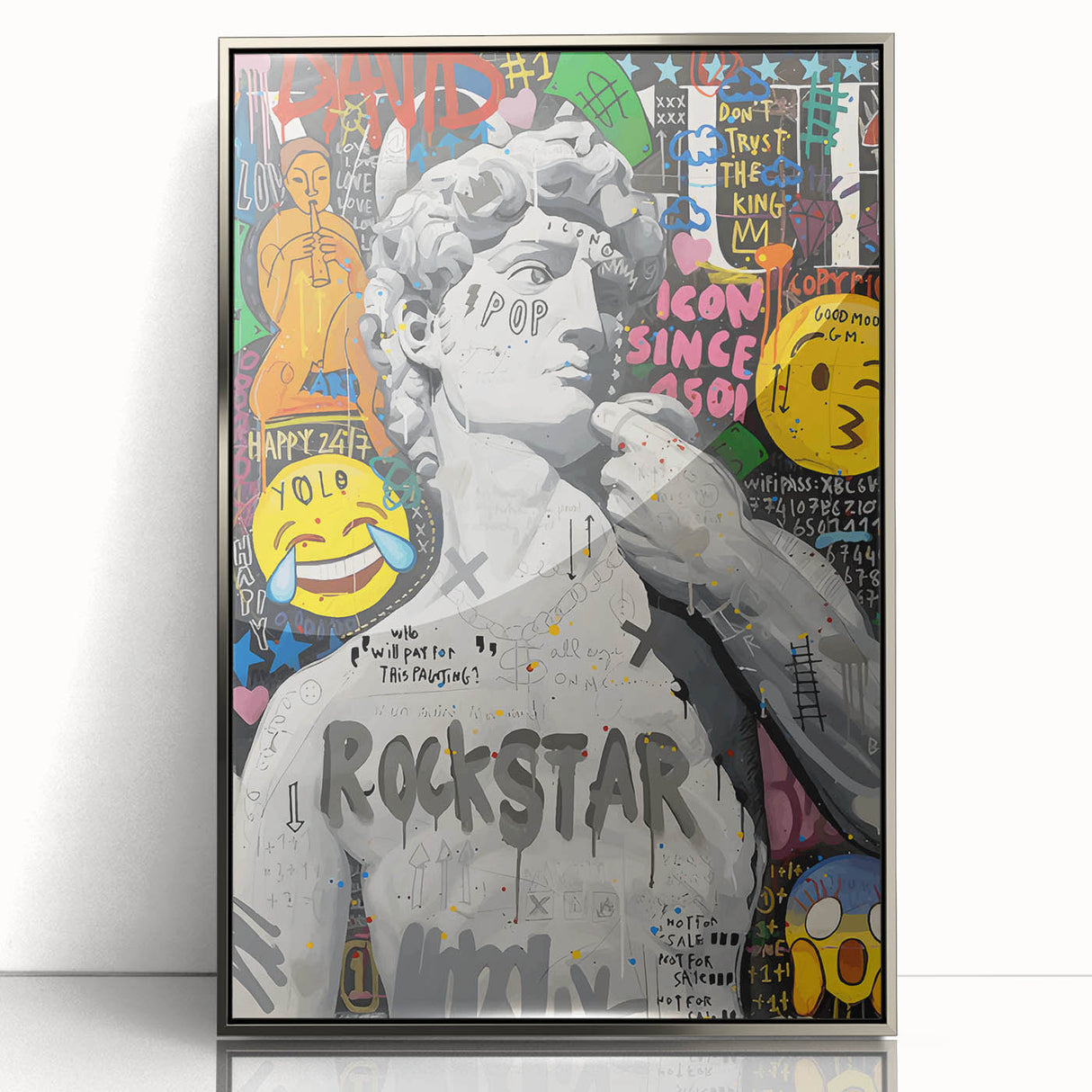 Vibrant Pop Art Wall Art – Colorful David Statue Canvas