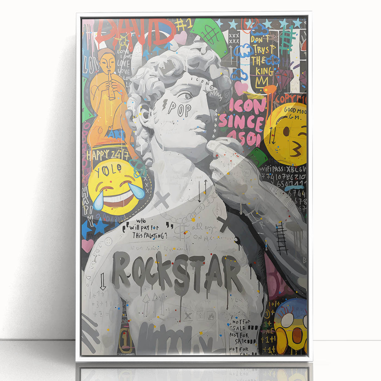 Vibrant Pop Art Wall Art – Colorful David Statue Canvas