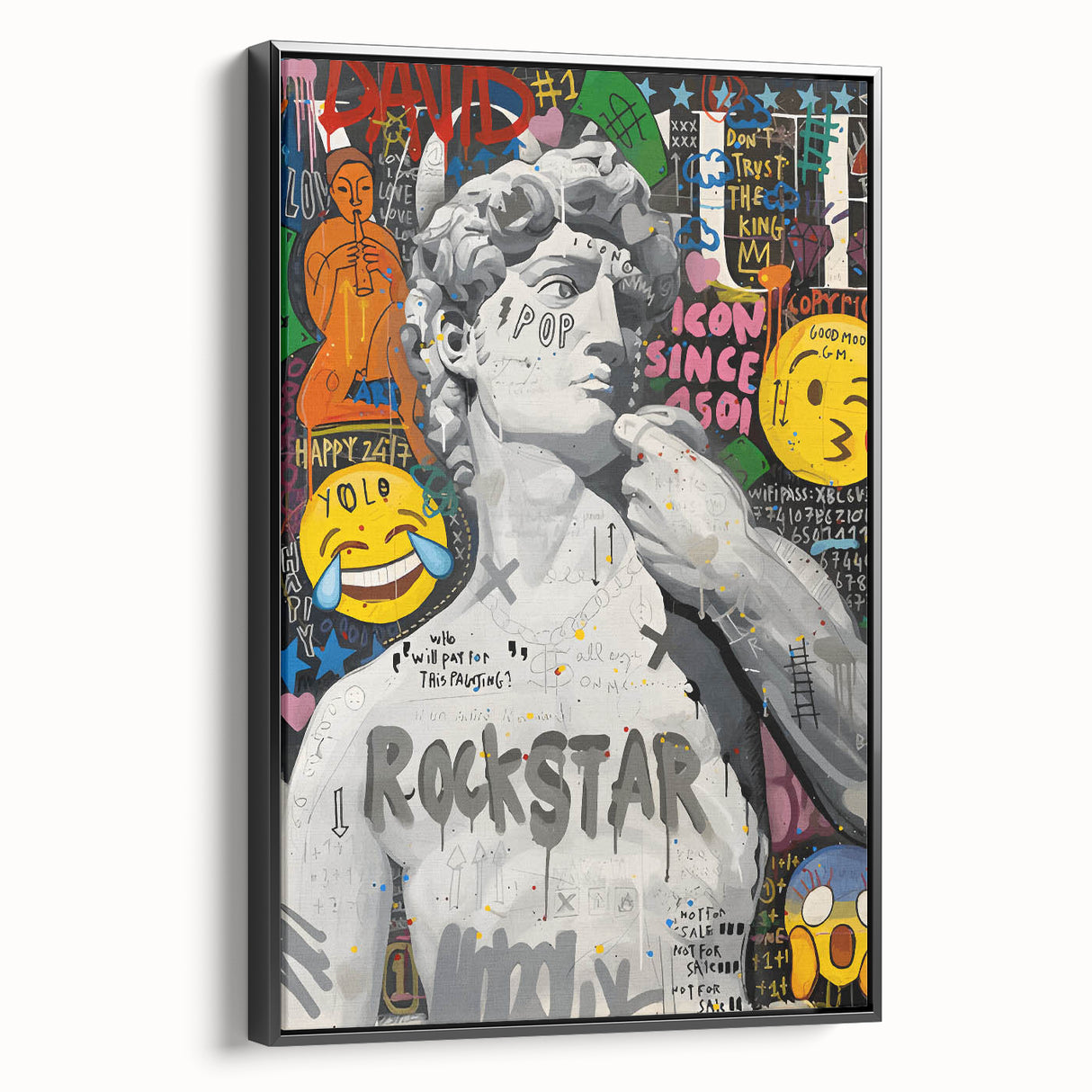Vibrant Pop Art Wall Art – Colorful David Statue Canvas