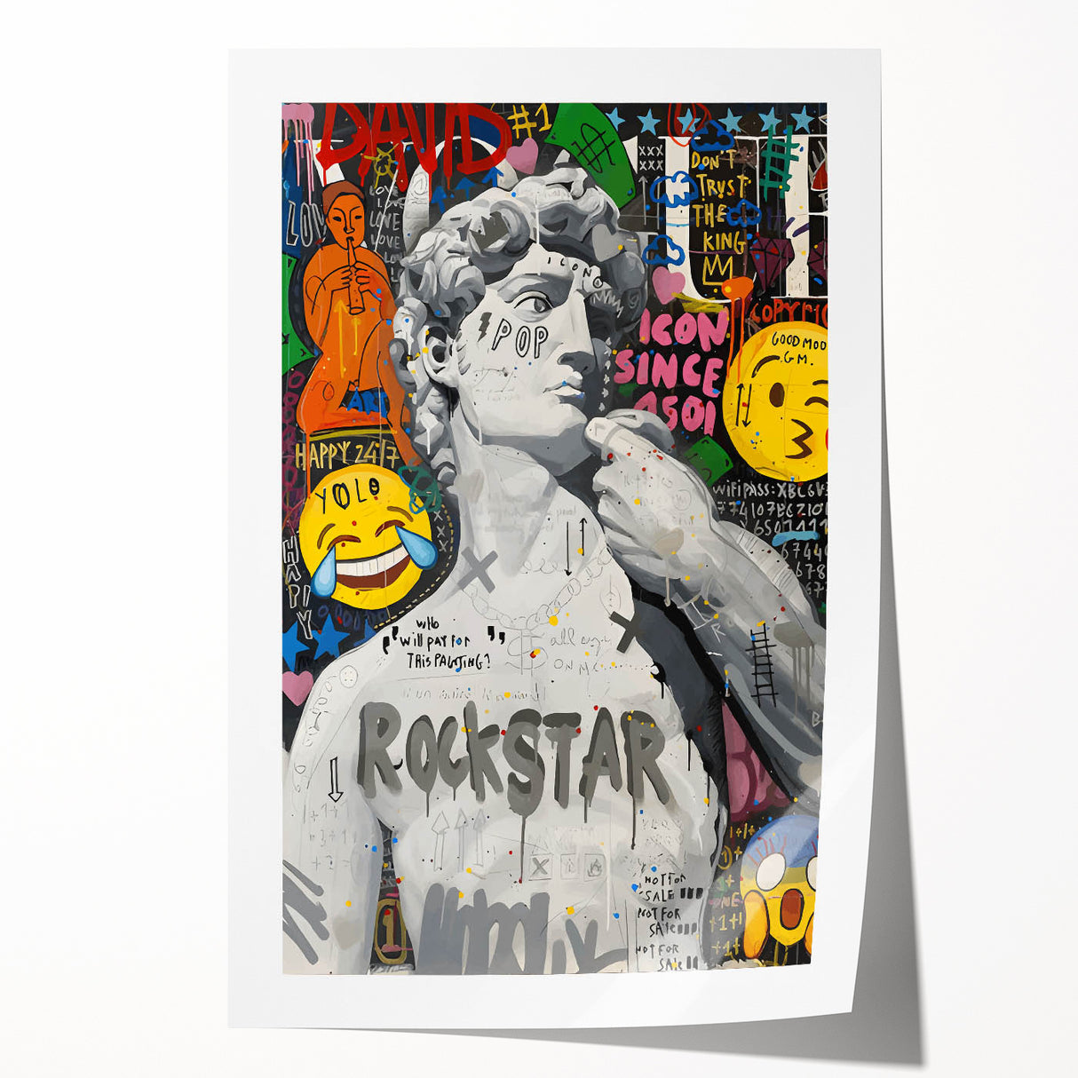 Vibrant Pop Art Wall Art – Colorful David Statue Canvas