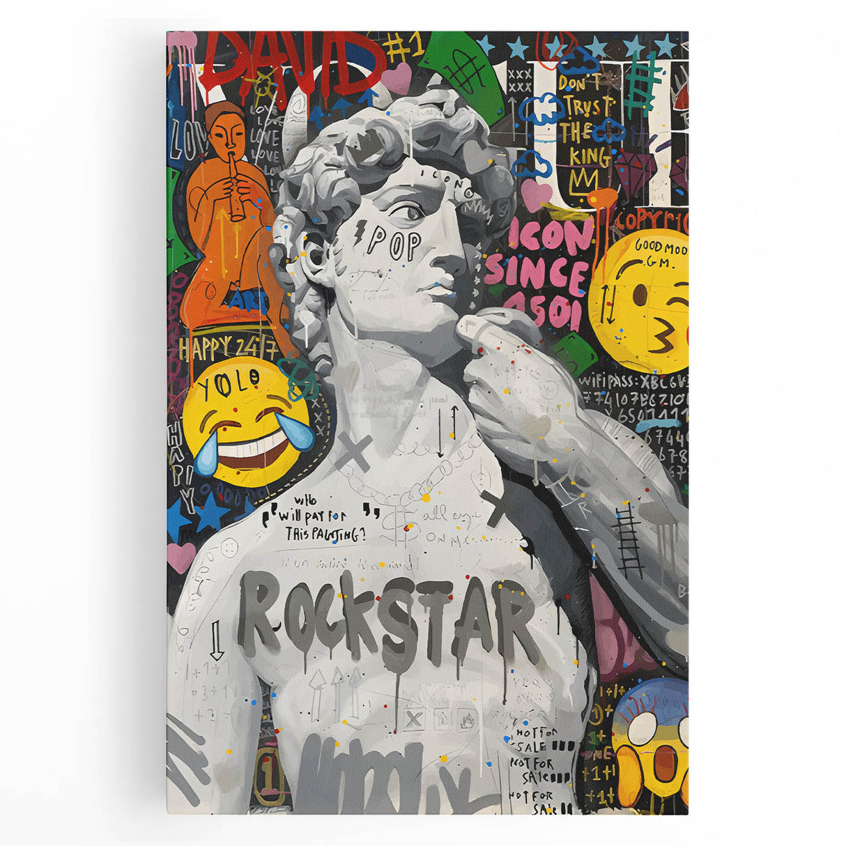 Vibrant Pop Art Wall Art – Colorful David Statue Canvas