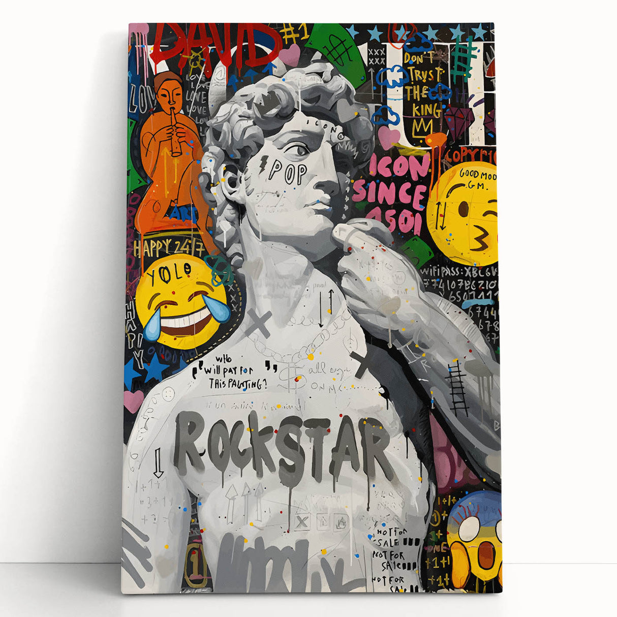 Vibrant Pop Art Wall Art – Colorful David Statue Canvas