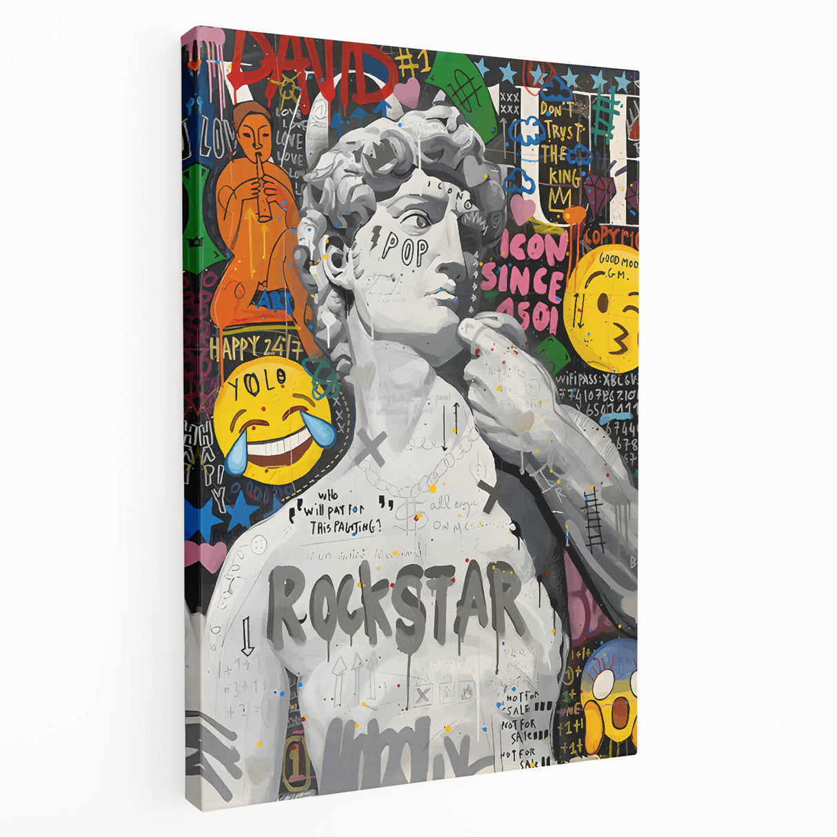 Vibrant Pop Art Wall Art – Colorful David Statue Canvas