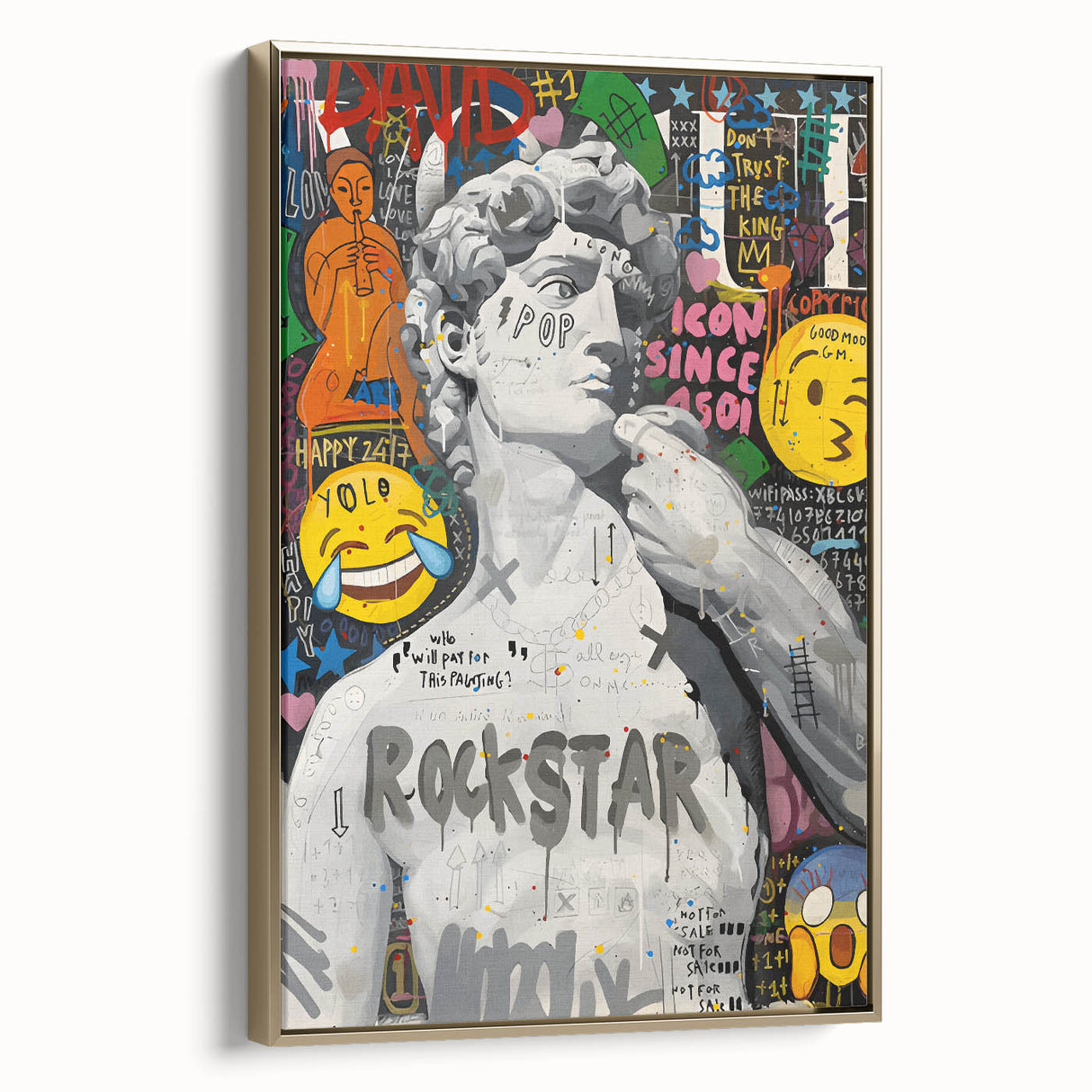 Vibrant Pop Art Wall Art – Colorful David Statue Canvas