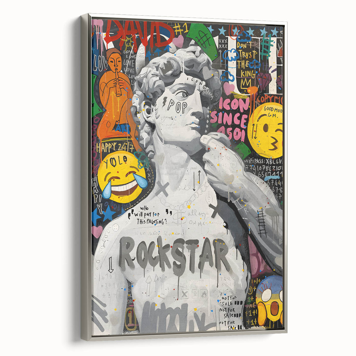 Vibrant Pop Art Wall Art – Colorful David Statue Canvas