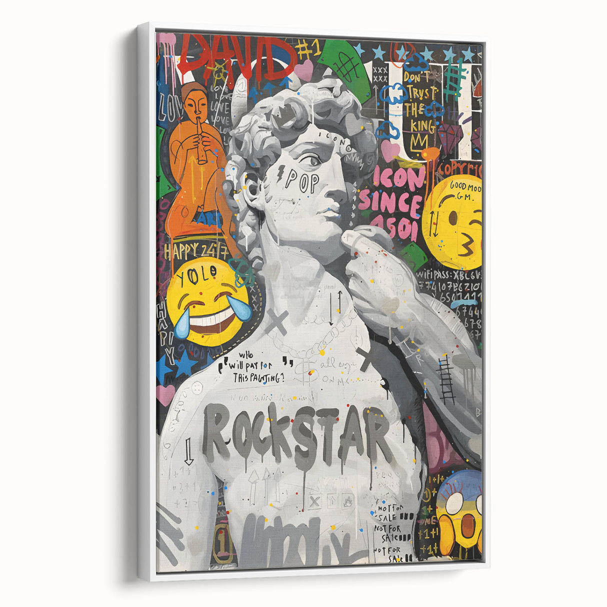 Vibrant Pop Art Wall Art – Colorful David Statue Canvas