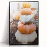 Large abstract wall art featuring fall-themed colors in mid-century modernist style, framed in black acrylic.