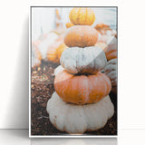 Art deco poster depicting a stylized autumn scene in orange and brown tones, framed in white acrylic.