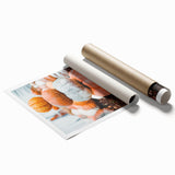 Extra large rolled print of autumnal floral art in warm orange and red tones, ideal for classy bathroom wall art.