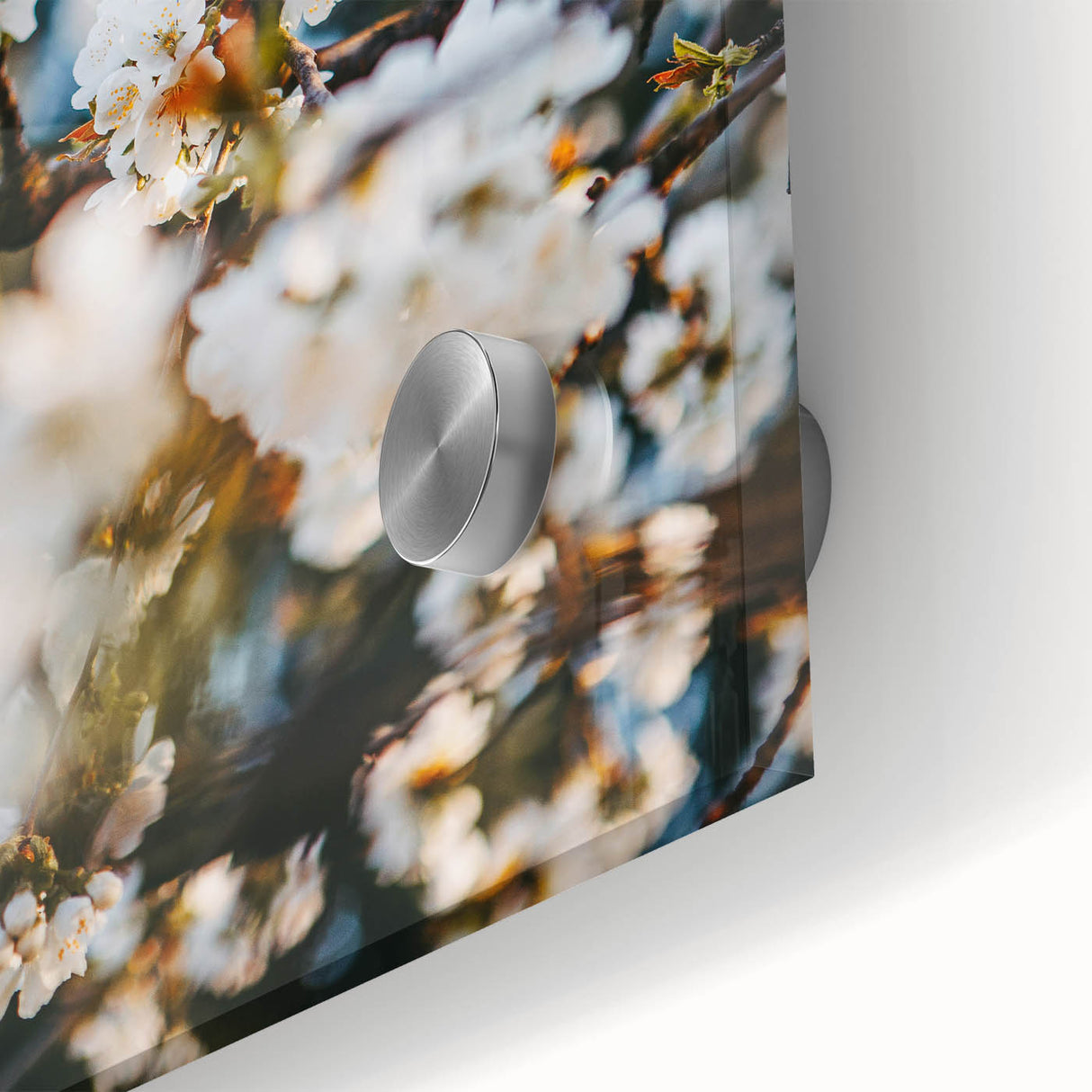 Large abstract wall art in spring colors on acrylic glass, ideal for dining room art in a mid-century modernist style.