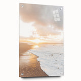 Large abstract wall art on acrylic glass featuring swirling blue and white patterns.