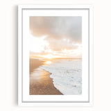 Abstract art print featuring swirling blue and white patterns on a framed canvas.