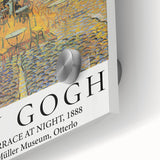 Large abstract wall art print on acrylic, featuring swirling blue and yellow tones in a mid-century modernist style.