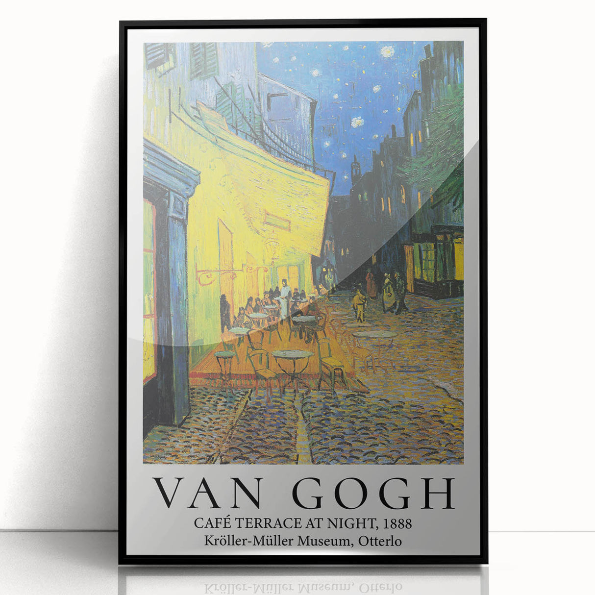 Large abstract wall art on acrylic, featuring swirling blue and yellow patterns, framed in black.