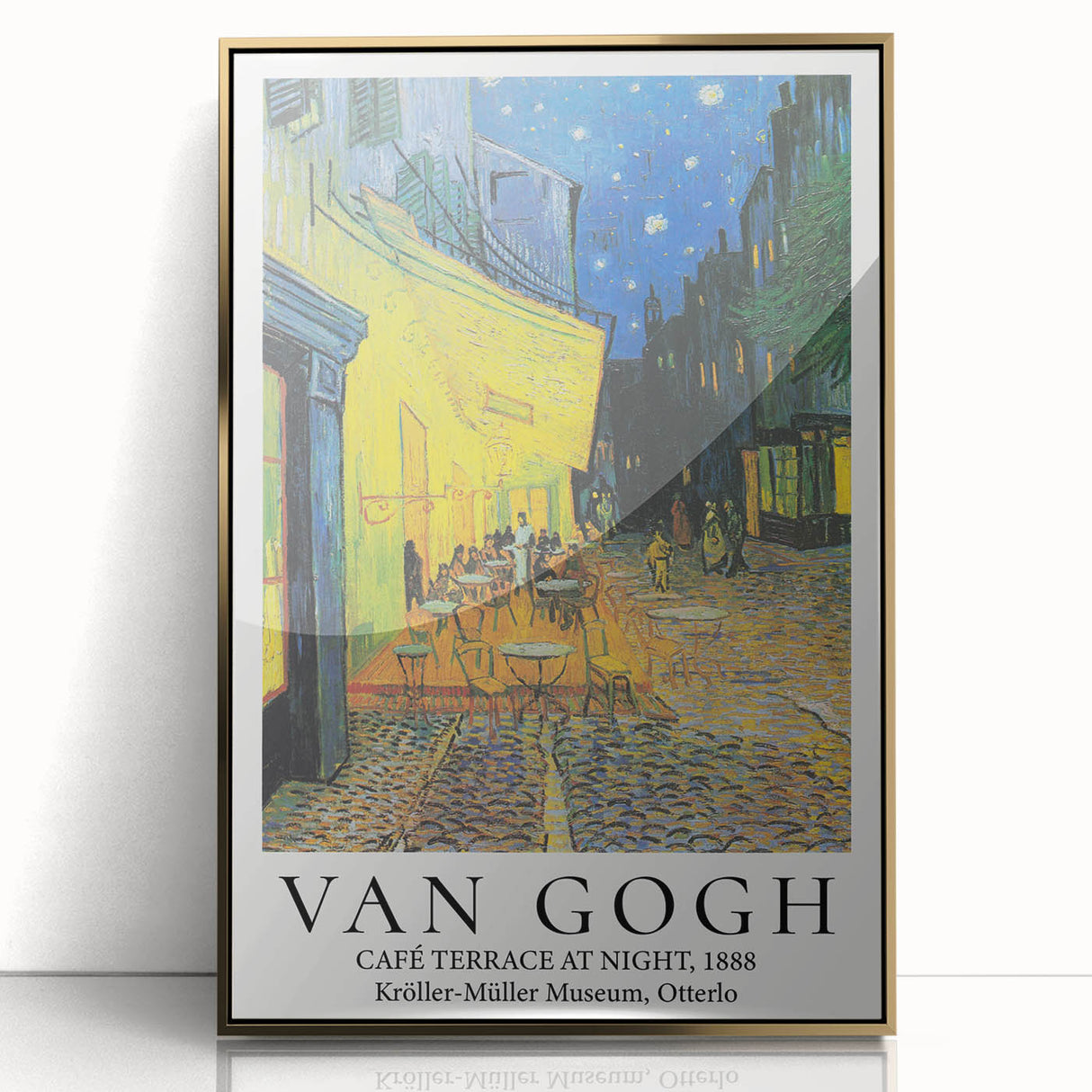 Art deco style poster of a Van Gogh painting, rendered in acrylic with gold framing.