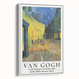 Vintage poster art of Van Gogh's painting on a framed canvas, featuring colorful art on a black background.