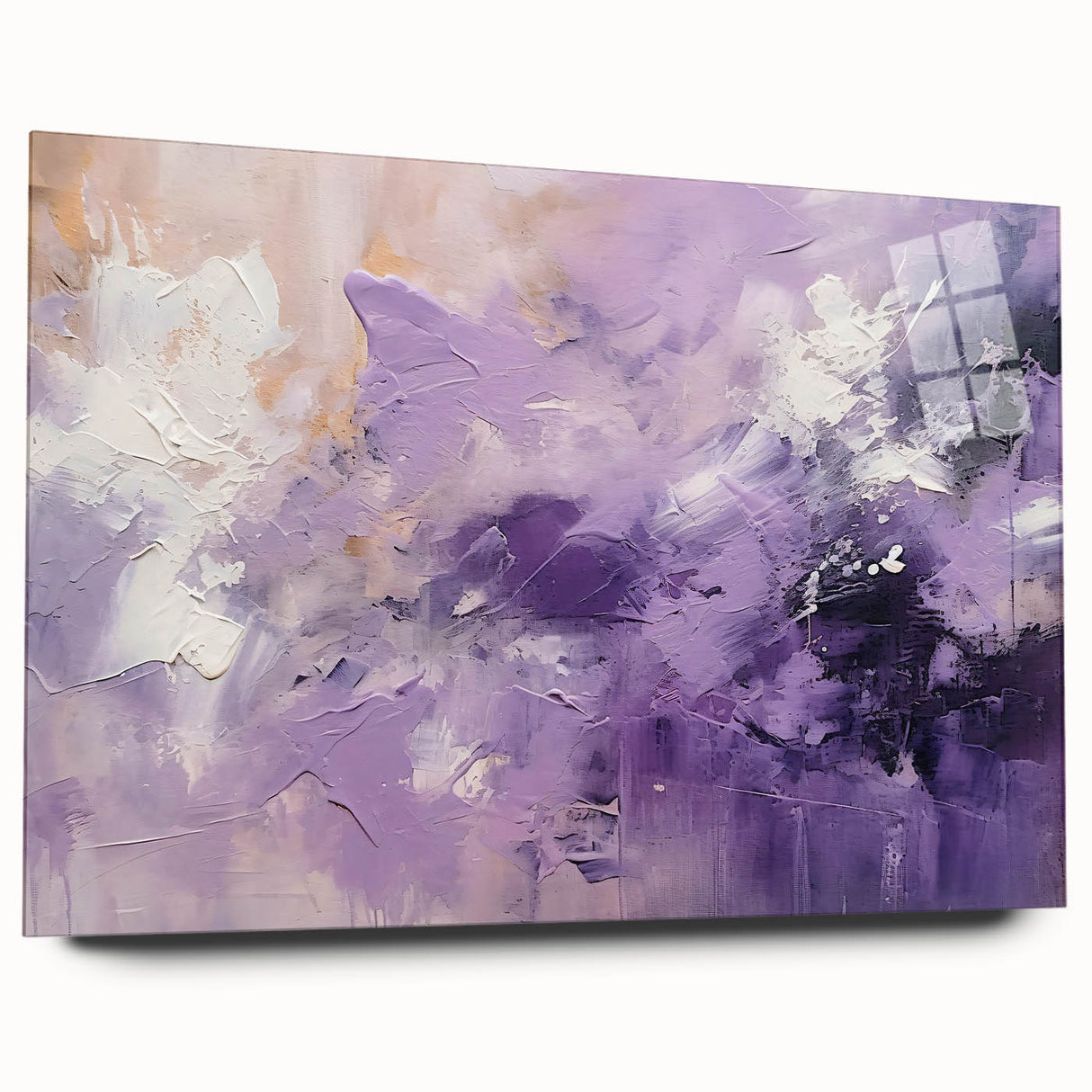 Abstract wall art featuring vibrant strokes in bold colors on acrylic glass, showcasing a modern design ideal for contemporary home decor. The side view highlights the sleek finish, emphasizing its artistic appeal and suitability for various interior styles.