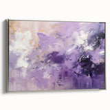 Framed abstract wall art featuring dynamic silver and gray strokes on canvas, ideal for modern home decor, showcasing depth and elegance from a side view.