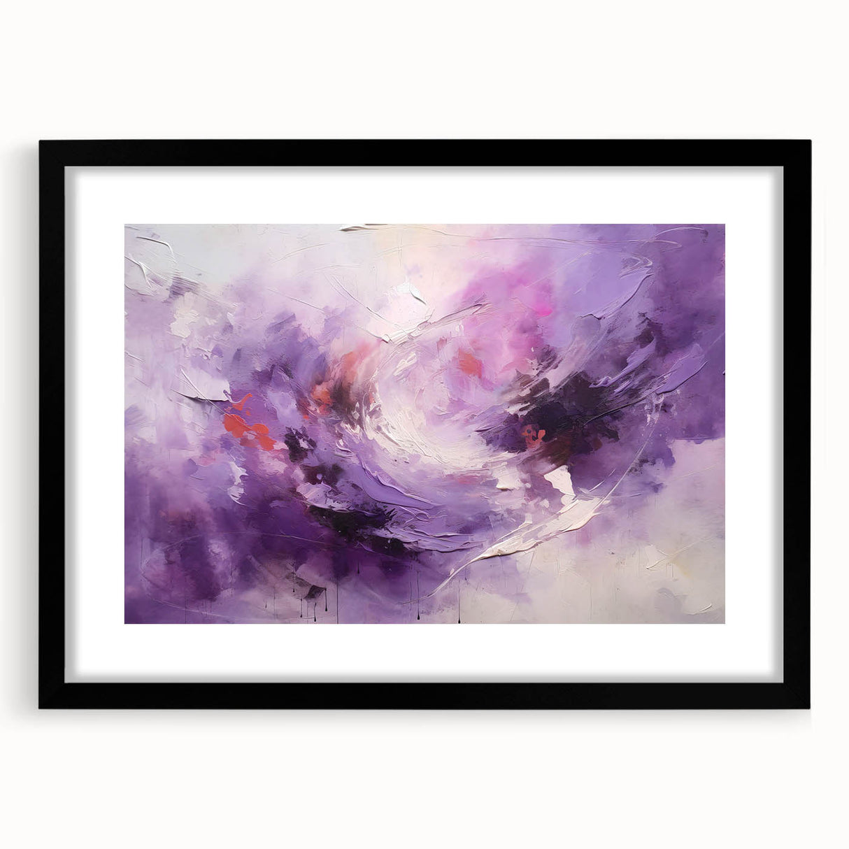 Abstract wall art featuring bold black strokes on a white background, elegantly framed with a mat, perfect for modern home decor or office spaces.