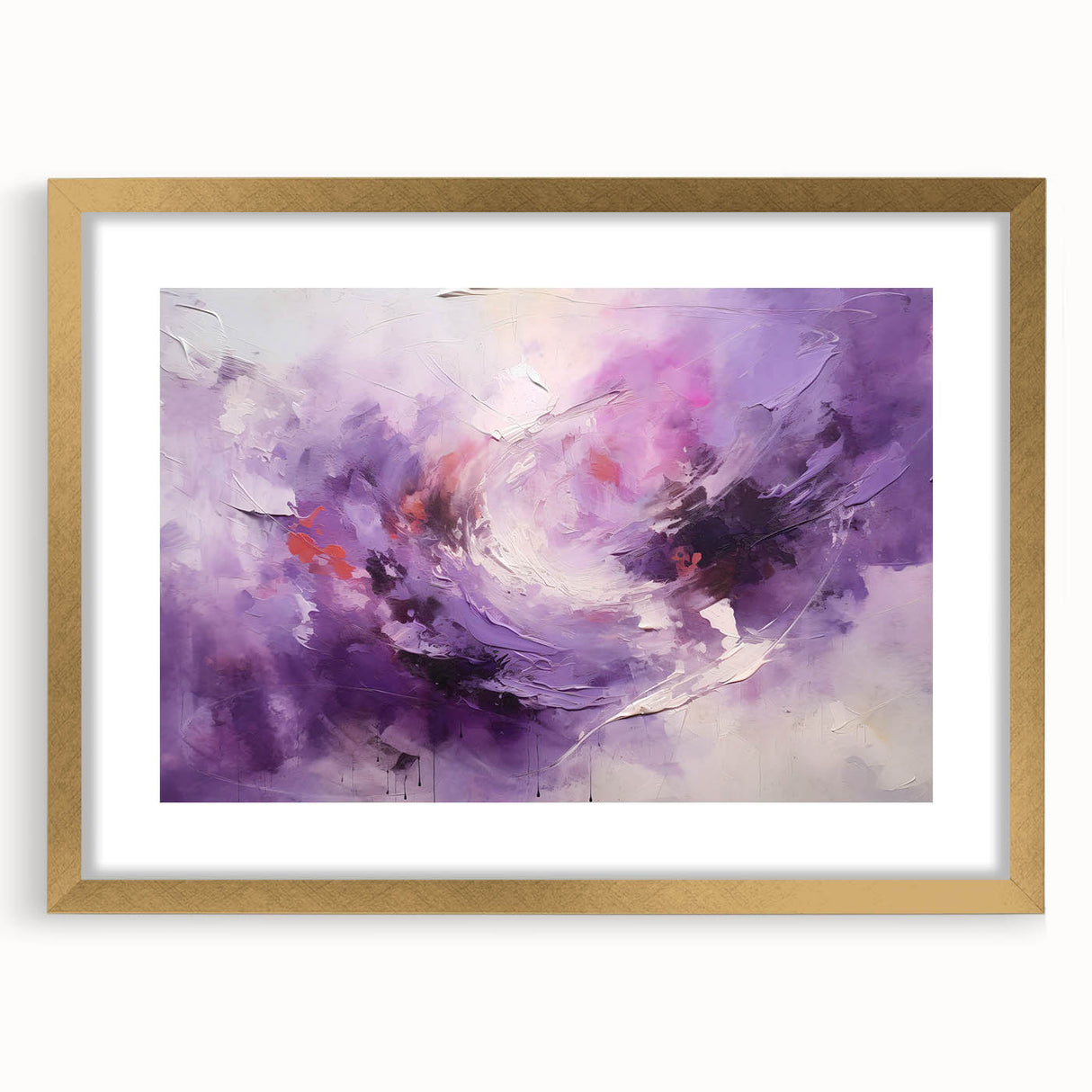Abstract strokes wall art featuring bold gold and black colors, elegantly framed with a mat. Perfect for modern decor, adding sophistication to any room.