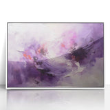 Framed abstract wall art featuring vibrant strokes in shades of blue, pink, and gold, set against a sleek white background, perfect for modern home decor.