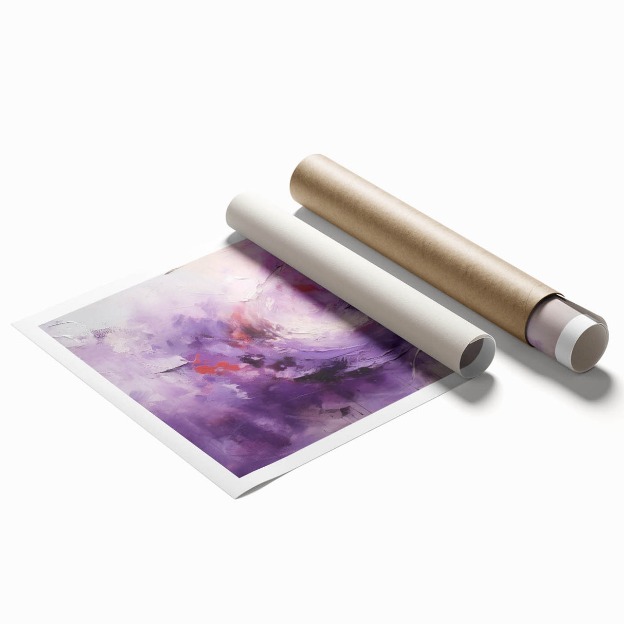 Abstract wall art print showcasing vibrant strokes in shades of blue, orange, and yellow, rolled and ready for framing, ideal for modern home decor.