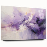 Abstract wall art featuring vibrant strokes in shades of blue, orange, and yellow on acrylic glass, displayed from a side view, showcasing its sleek design and modern aesthetic. Perfect for contemporary home decor.