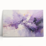 Abstract wall art featuring vibrant strokes of blue, orange, and gold on a stretched canvas, leaning against a neutral wall, perfect for modern home decor.