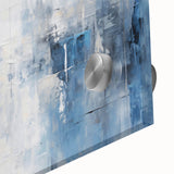 Abstract strokes wall art in vibrant colors of blue, orange, and gold, featuring a textured acrylic glass finish, perfect for modern home decor.