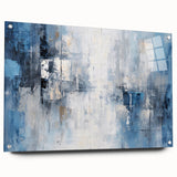 Abstract wall art design featuring colorful strokes on acrylic glass, elegantly displayed with pins, showcasing a modern aesthetic for home decor.