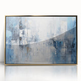 Framed acrylic wall art featuring abstract strokes in gold and black, ideal for modern decor, showcasing a vibrant interplay of colors and textures.