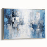 Framed abstract strokes wall art in silver, showcasing dynamic brush strokes on canvas. Ideal for modern decor, adding elegance to living spaces or offices.