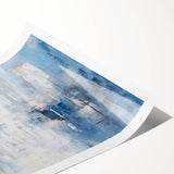 Abstract wall art print showcasing vibrant strokes in shades of blue, orange, and yellow, rolled and ready for display, perfect for modern home decor.