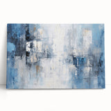 Abstract strokes wall art on stretched canvas in vibrant colors, leaning against a wall, showcasing modern design elements perfect for contemporary decor.