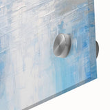 Abstract wall art featuring vibrant strokes in shades of blue, yellow, and green on acrylic glass, showcasing a modern design that enhances contemporary decor.