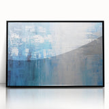 Abstract strokes wall art framed in black acrylic, showcasing vibrant colors and dynamic patterns, perfect for modern home decor or office styling.