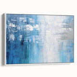Framed abstract strokes wall art on canvas showcasing a modern design with white and gray hues, displayed in a stylish side view for contemporary home decor.