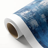 Abstract wall art on rolled canvas showcasing vibrant strokes in blue, orange, and yellow hues, perfect for modern home decor and artistic expression.