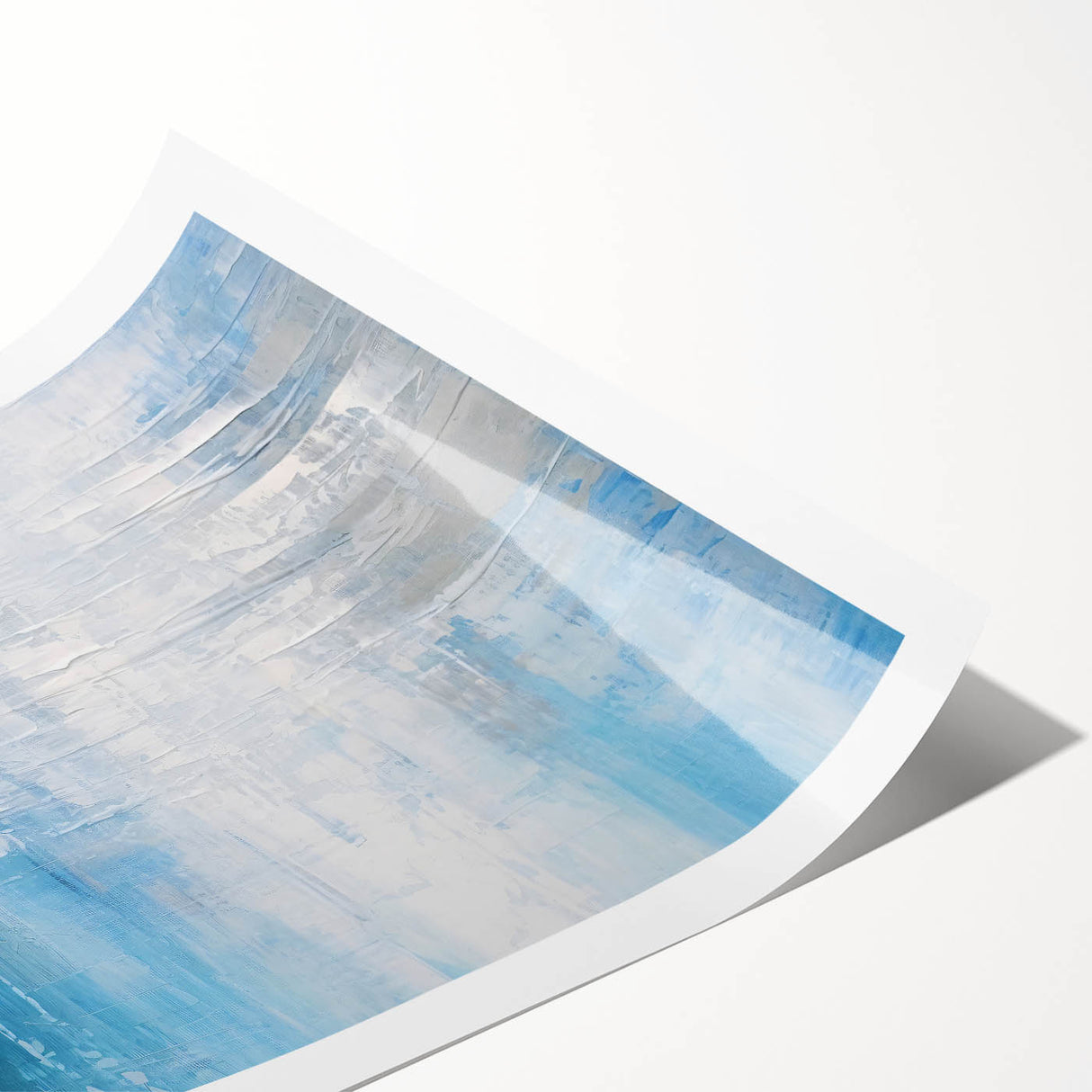 Abstract wall art print featuring vibrant strokes in blue, gold, and pink hues, ideal for modern home decor. Rolled and packaged for easy display.