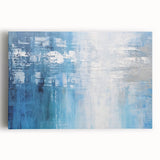 Abstract strokes wall art on a stretched canvas, featuring vibrant blue, orange, and yellow hues. Perfect for modern home decor, adding a contemporary touch to any room.