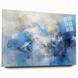 Abstract wall art showcasing vibrant, colorful strokes on acrylic glass, viewed from the side, highlighting its sleek design and modern aesthetic for contemporary decor.
