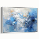 Framed abstract strokes wall art in a modern white setting, showcasing vibrant colors and dynamic patterns, perfect for contemporary home decor. This piece adds a stylish touch to any room, enhancing aesthetic appeal with its artistic design.